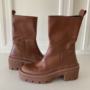 NWOT Equitare Free People Mason Mid Lug Sole Brown Leather Boots Sz 38